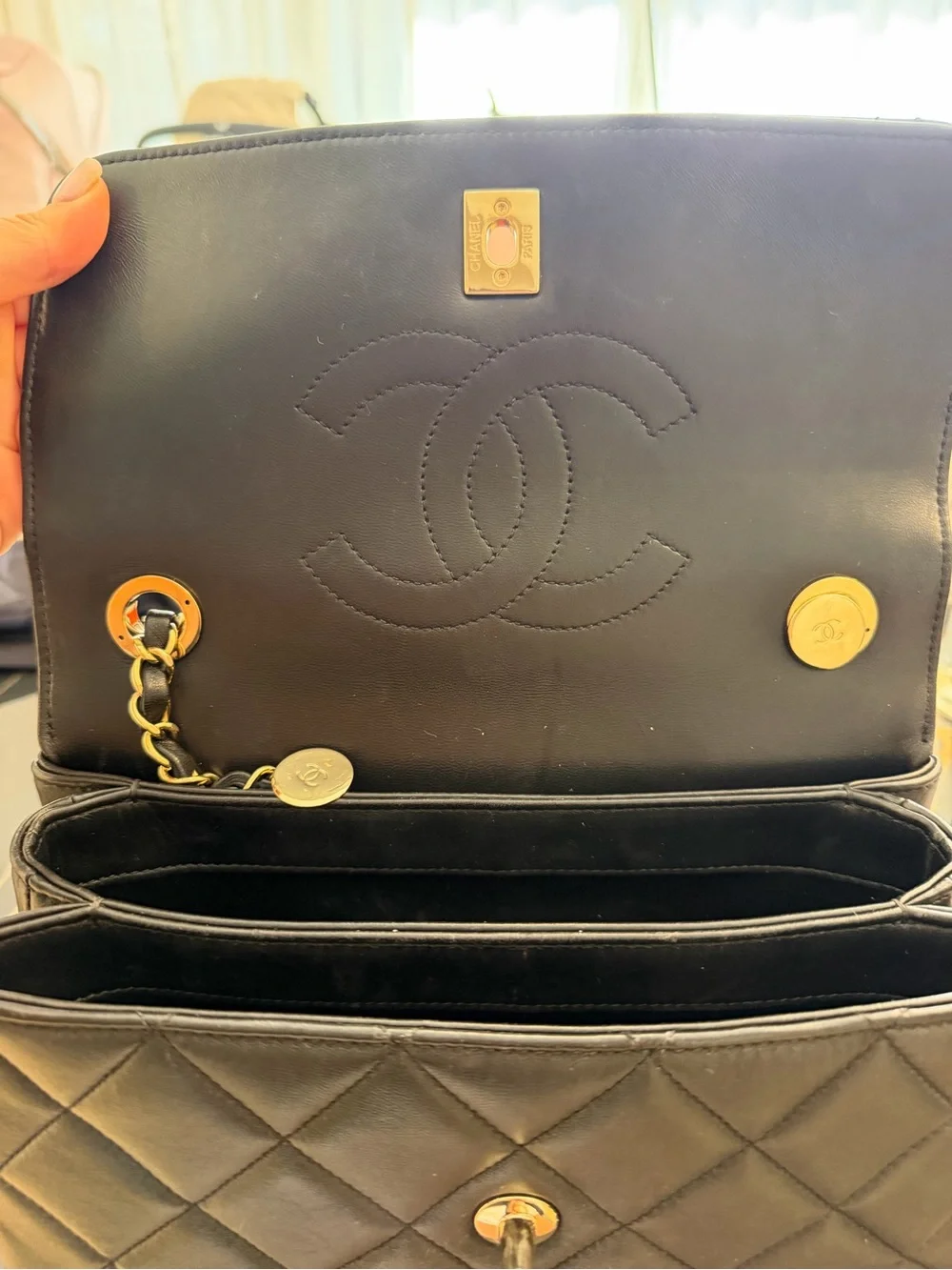 CHANEL CC LAMB SKIN  Black Quilted Top Handle Satchel with Gold CC Hardware